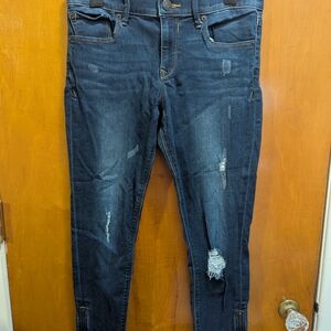 Express Dark Blue Distressed Skinny Jeans